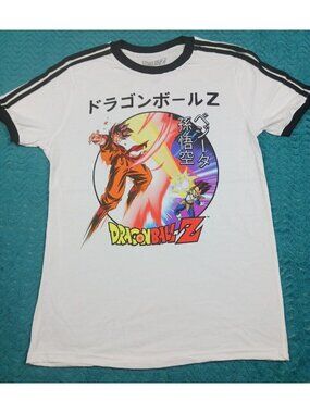 Dragon Ball Z TShirt Unisex Small Son Goku Vegeta White w/Black Trim NEW